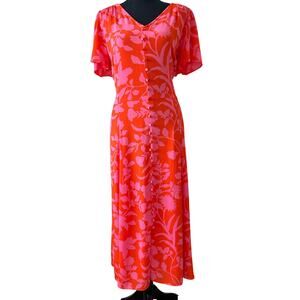 NWOT Talbots Pink and Orange Midi Dress 14